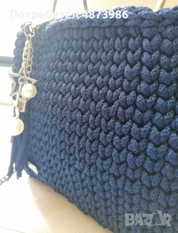 Ръчно плетена синя чанта hand made, снимка 5 - Чанти - 55185819