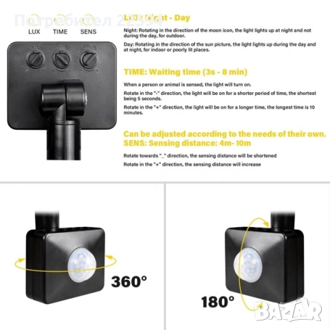 LED прожектор с датчик за движение 200W, снимка 3 - Прожектори - 54792328