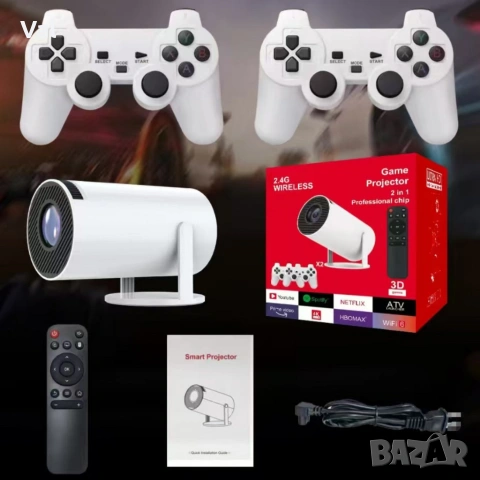 Интелигентен видео проектор 4K с два геймпада, дистанционно управление, Android TV 11 и WiFi 6, снимка 7 - Други игри и конзоли - 54811622