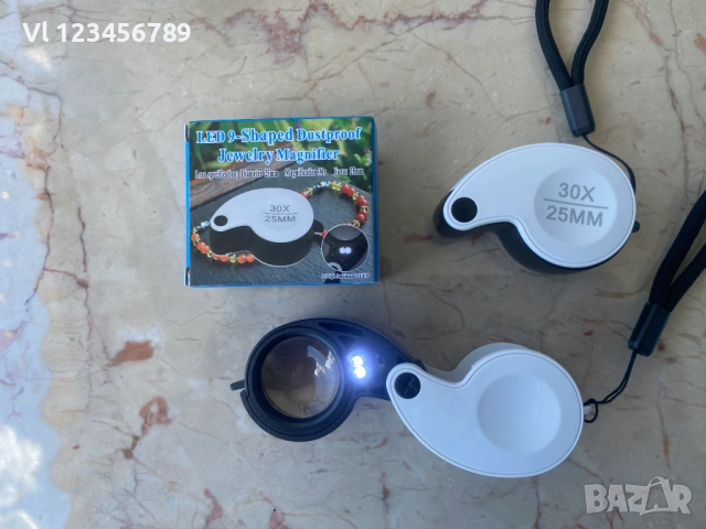 Бижутерска 30 кратна лупа /30х25 мм/ с  LED подсветка, снимка 2 - Колекции - 54490861
