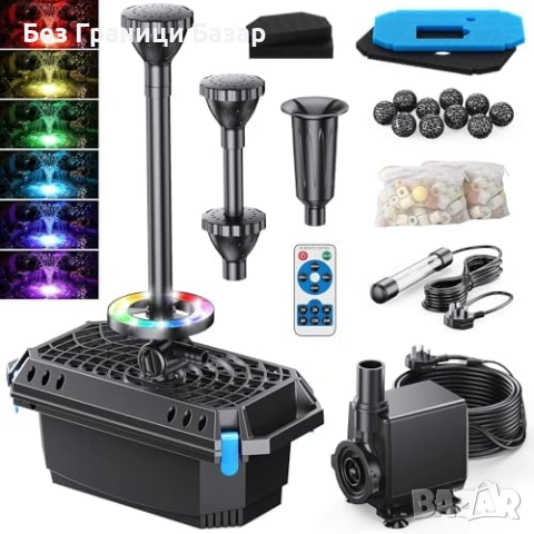 Нова Филтърна помпа за градинско езеро 4600 л/ч UV светлина 3 накрайника 5м кабел