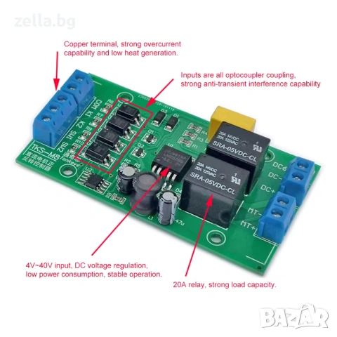 DC Моторен контролер 4–40V 20A с реверс – режими PO/P1, крайни изключватели, Arduino съвместим 10449, снимка 6 - Друга електроника - 54703267