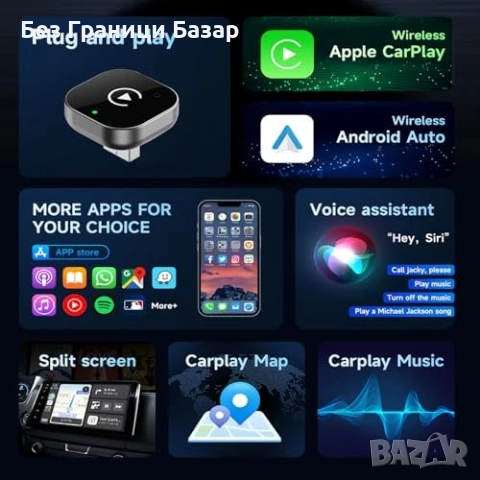 Нов Безжичен CarPlay адаптер 5G Plug Play мини USB за автомобил iPhone кола връзка, снимка 3 - Друга електроника - 54954671
