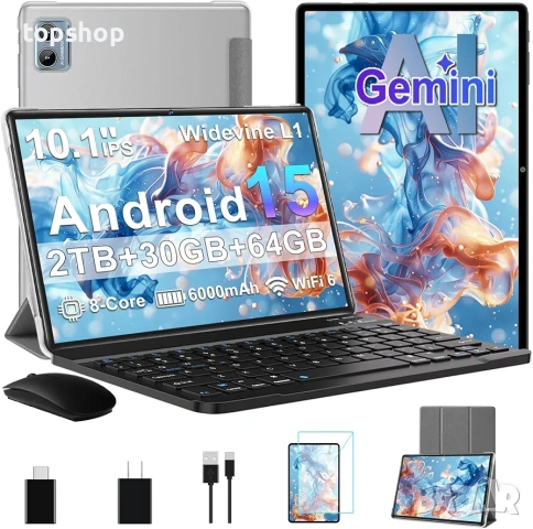 Чисто нов запечатан таблет SUAAT S3 10 инча – Android 15, 30GB RAM, 64GB, Комплект с клавиатура и...
