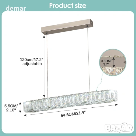 Кристален LED пендел 25W 6500K, висящ полилей за кухня, трапезария и хол, снимка 2 - Лед осветление - 54910012