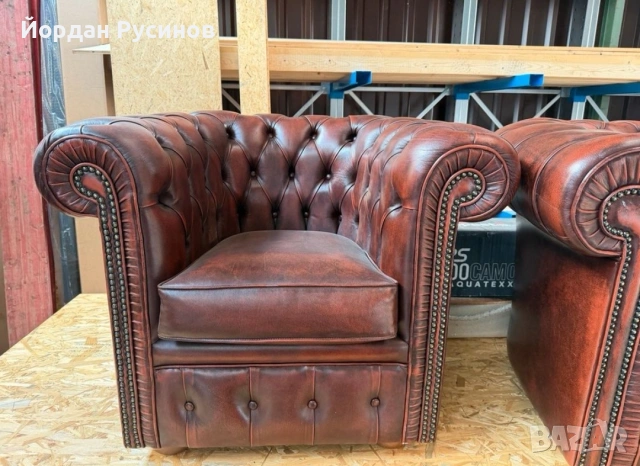Мострен комплект честърфийлд chesterfield гарнитура диван фотьойл, снимка 2 - Дивани и мека мебел - 55218323