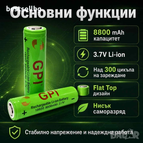 Издръжлива мощна акумулаторна батерия 18650 8800mAh 3.7V GPI Li-ion за презареждане челници фенери, снимка 2 - Къмпинг осветление - 53090651