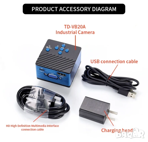 1080P 60FPS HDMI + VGA + USB multi SANQTID TD-VB20A дигитална камера за микроскоп, снимка 4 - Камери - 54918190