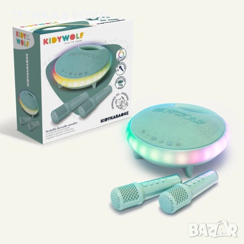 Детско караоке KIDYWOLF KIDYKARAOKE – Безжично, с 2 микрофона и LED светлини, снимка 2 - Микрофони - 54739244