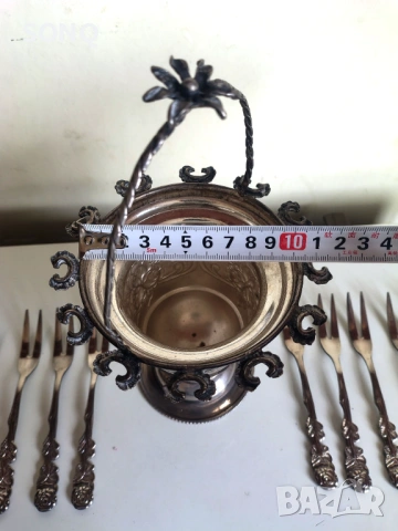 Прекрасен Посребрен Стар Съд Със Вилички, снимка 11 - Антикварни и старинни предмети - 54020241
