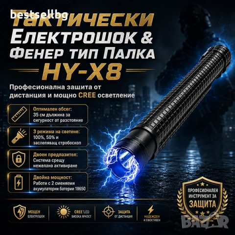Силен ръчен лед фенер с електрошок палка бухалка за кучета самозащита