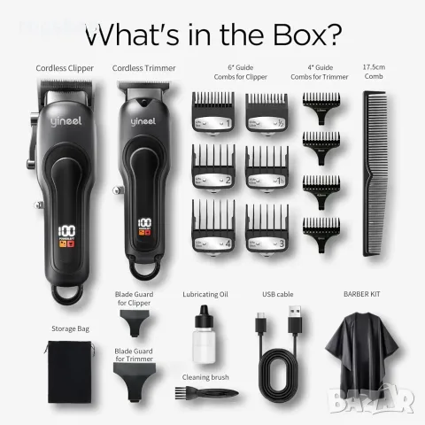Чисто нов професионален комплект машинка и тример за подстригване Yineel Barber Kit Ceramic Blade..., снимка 9 - Машинки за подстригване - 55364307