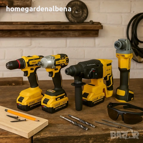 Професионален Акумулаторен Комплект 4 в 1 | 36V | Перфоратор, Ъглошлайф, Гайковерт и Винтоверт