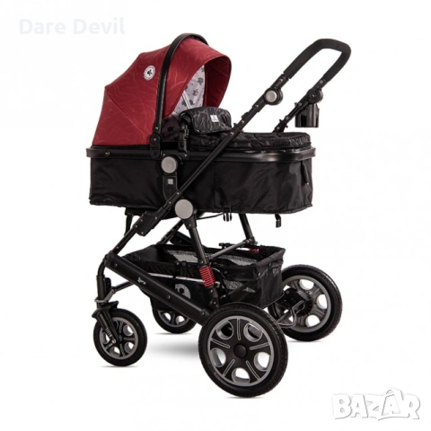 Бебешка количка Lorelli Lora Set, Luxe Red Elephants, снимка 2 - Детски колички - 54438200