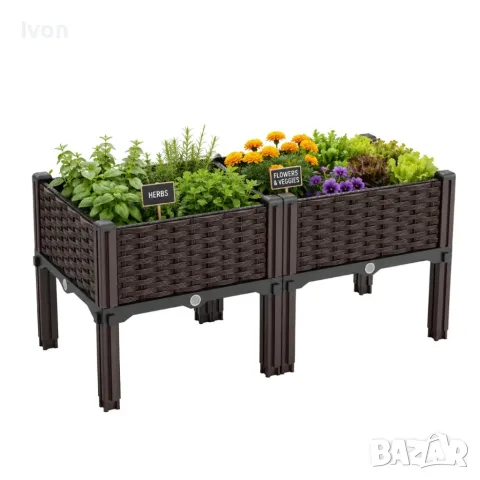 Повдигната градинска саксия за цветя, билки и зеленчуци 80x40x38 см – Модулен дизайн с ратан ефект, снимка 4 - Саксии и кашпи - 55307980