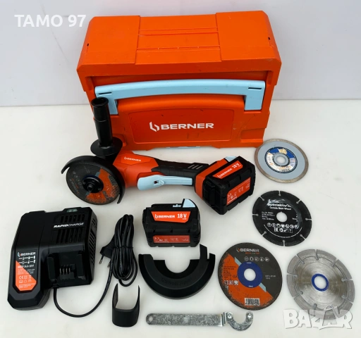 BERNER BACAG-1 BL 18V - Безчетков ъглошлайф 2x18V 5.0Ah неразличим от нов!