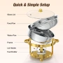 Комплект за бюфет WARMOUNTS 6L Gold Chafing Dish, 2 броя, кръгли съдове за затопляне с капак, снимка 8
