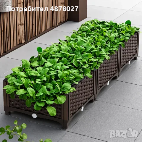 Модулна повдигната леха 120x40x22 см – За зеленчуци, билки и цветя, UV устойчива, кафява, снимка 2 - Декорация за дома - 55604470