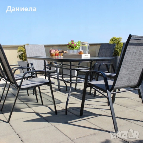Градинска маса 150x90 см със закалено стъкло и отвор за чадър – Черна метална рамка, снимка 5 - Други стоки за дома - 54700135