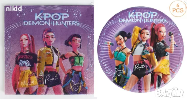 K-POP Demon Hunters 8 бр парти салфетки 6 бр картонени чинии рожден ден