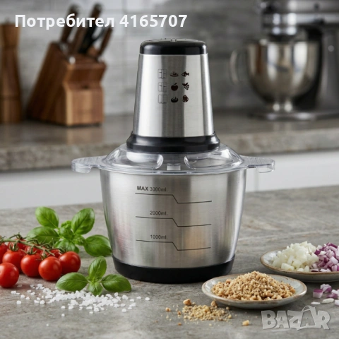 Кухненски робот Cheffinger 3L, 1000W – мощен с 2 скорости, мултифункционален чопър, снимка 3 - Чопъри и пасатори - 53978199