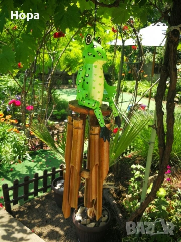 Вятърен звънец от дърво и бамбук Жаба, снимка 5 - Градински мебели, декорация  - 53968203