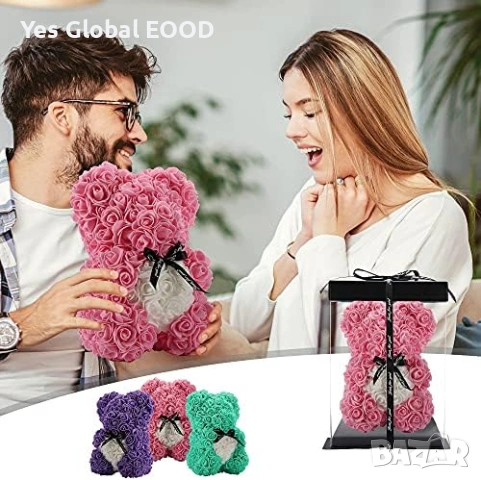 Подаръчна розова мечка в кутия Rose Teddy Bear, снимка 4 - Изкуствени цветя - 54941248