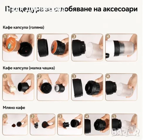 Преносима еспресо машина 3 в 1 с USB зарядно, 20 бара - мини кафемашина за капсули и мляно кафе за а, снимка 6 - Кафемашини - 55577345