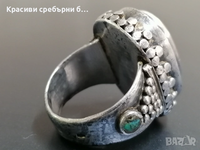 Старинен сребърен пръстен с кехлибар, снимка 7 - Пръстени - 54390852