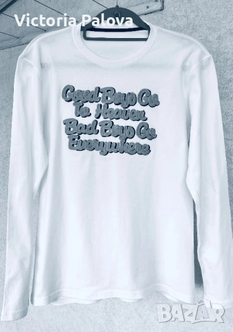 Ефектна бяла блуза с 3D релефна бродерия - "Good Boys Go To Heaven"