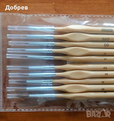 Комплект 10 четки за рисуване от №6 до до най фините №00000. Естествен косъм., снимка 2 - Икони - 55358097