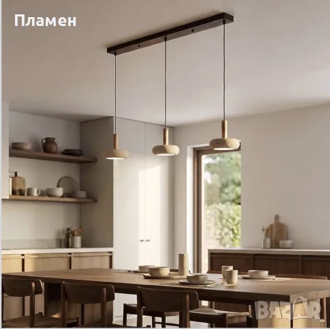 Полилей с 3 висящи лампи от естествен камък Травертин, снимка 7 - Лампи за таван - 55692875