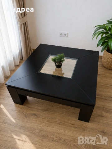 Масивна холна маса със стъкло – 100x100x40 см