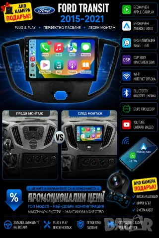Мултимедия, за Ford Transit, Двоен дин, Android, Навигация, дисплей, Андроид плеър, Transit 