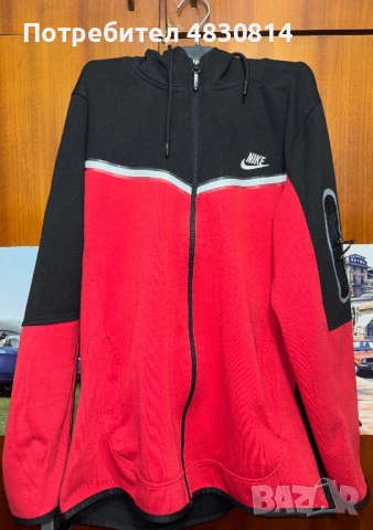 Мъжки спортен комплект / анцуг Nike Tech Fleece (Червено и Черно) - реплика качествено производство