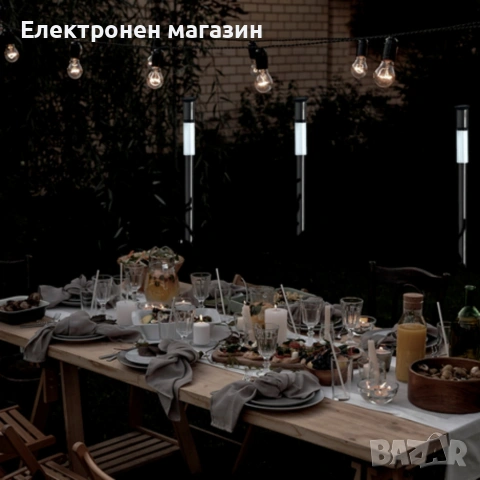 Комплект от 3 броя Led соларни лампи XL 57см - неръждаема стомана, сензор и до 8 часа светене, снимка 7 - Соларни лампи - 54053687