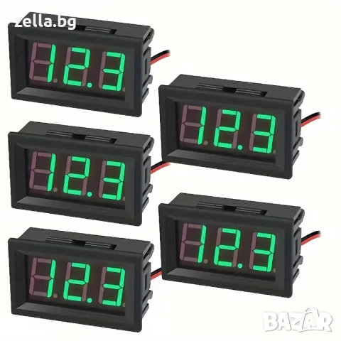 Комплект от 5 броя дигитални волтметра за вграждане DC 5V-120V, зелен LED – за автомобил 10389