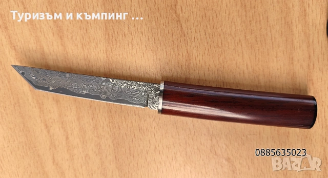 Малък нож с фиксирано острие от дамаска стомана, снимка 7 - Ножове - 54654545