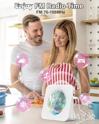 CD плейър Greadio KC-806, Bluetooth 5.0, мултифункционален CD плейър с високоговорители, FM радио, снимка 5 - MP3 и MP4 плеъри - 54977779