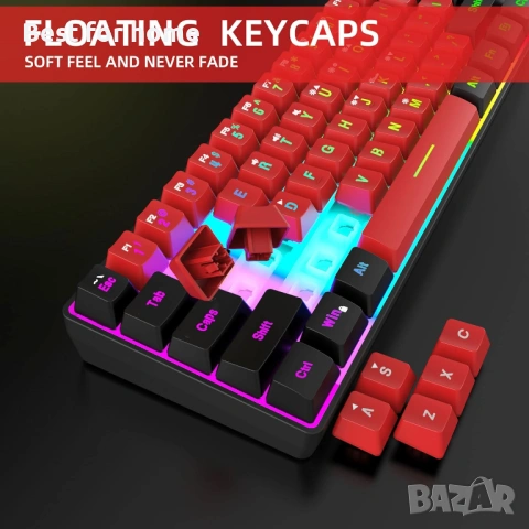 Snpurdiri кабелна геймърска клавиатура, True RGB малка компактна 61 клавиша , снимка 2 - Клавиатури и мишки - 53950076
