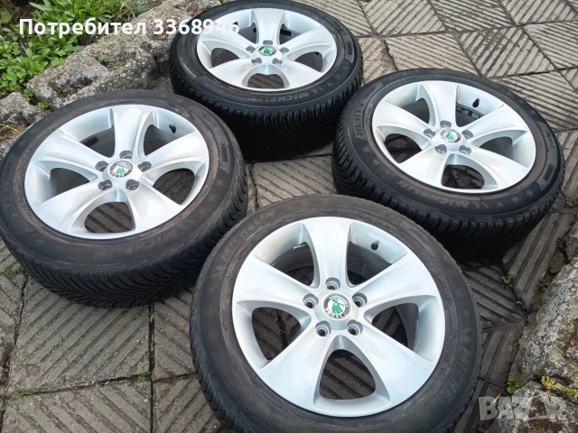 Оригинални джанти Шкода Йети Октавия 16" 5х112 с гуми Skoda YETI OCTAVIA 5x112 Michelin 205/55/16, снимка 6 - Гуми и джанти - 55285664