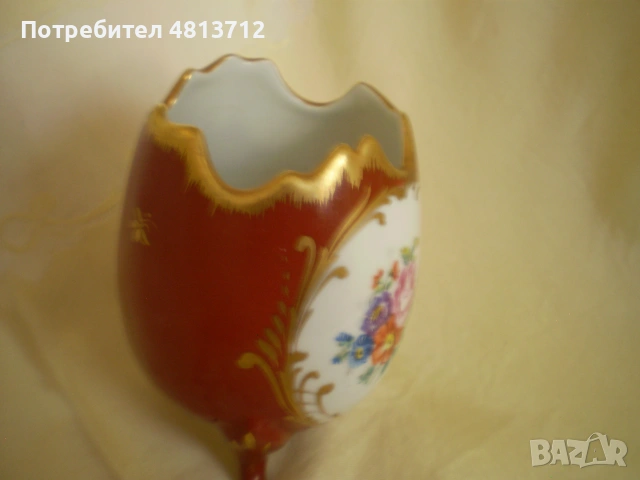 Френска порцеланова ваза във формата на яйце  ръчно рисувана , снимка 3 - Колекции - 54973756