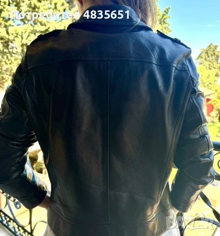 Дамско черно кожено яке Massimo Dutti, снимка 3 - Якета - 54646602