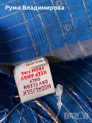 Ръчно тъкан, син шал от модал и коприна Fabindia, с етикет, снимка 6 - Шалове - 52533920