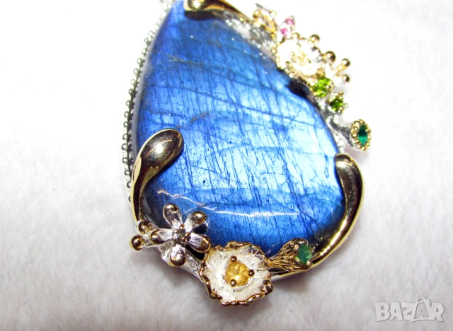 925 Масивно сребърно колие с 85 карата африкански лабрадорит, снимка 2 - Колиета, медальони, синджири - 53975857