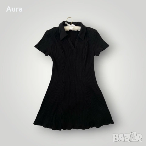 black ribbed collared mini dress