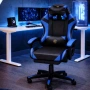 Геймърски стол с масажна функция и поставка за крака – ергономичен, черно-син, снимка 4