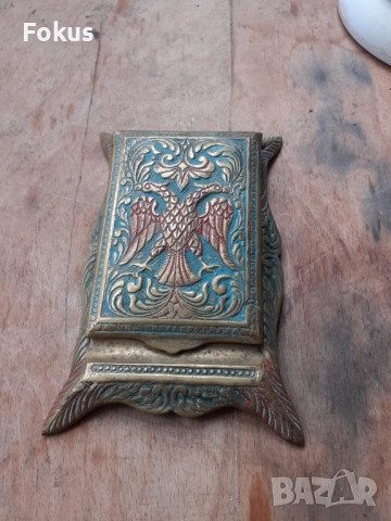 Стар тефтер за бележки бронз емайл двуглав орел, снимка 2 - Антикварни и старинни предмети - 54257515