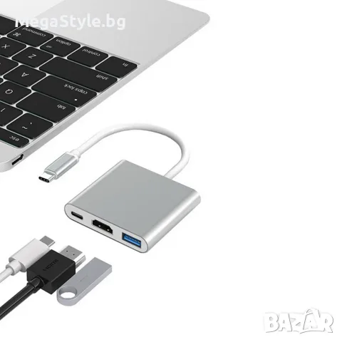 Преходник от  Type C към HDMI,USB 3.0,Type C  ,3in1, снимка 3 - USB кабели - 55550827