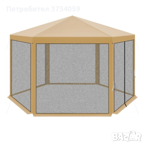 Шестоъгълна бежова градинска шатра 2x2x2x2.5 м с мрежа против комари,2 входа и здрава стоманена , снимка 6 - Градински мебели, декорация  - 55147997